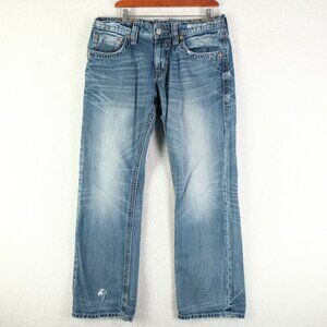 Rock Revival Jeans Mens 33X32 Blue Layne Relaxed Straight Stone Wash Distressed